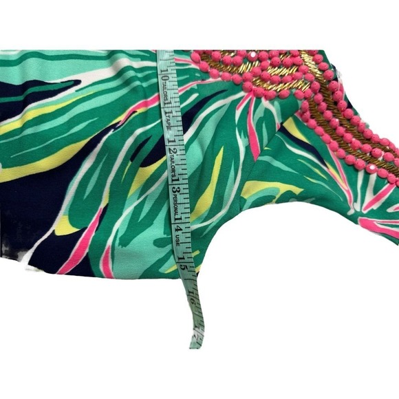 Lilly Pulitzer Bristol Dress Navy Tiger Palm Leaf Pink Gold Beaded Size X-Small - Picture 11 of 11